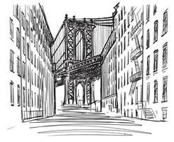 New York bridge, sketch illustration vector