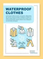 Rainproof clothing, hydrophobic boots brochure template layout. Flyer, booklet, leaflet print design with linear illustrations. Vector page layouts for magazines, annual reports, advertising posters..