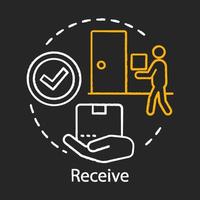 Receive concept chalk icon. Shipping service. Parcel delivery. Online shopping. Digital purchase. Courier service idea. Vector isolated chalkboard illustration