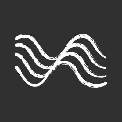 Wavy sound lines chalk icon. Music rhythm, melody wave. Soundtrack playing waveform. Synergy, energy flow sign. Vibration, noise amplitude curve. Isolated vector chalkboard illustration