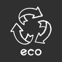 icono de tiza de etiqueta ecológica. tres signos de flecha redondeada. símbolo de reciclaje. energía alternativa. etiqueta de protección del medio ambiente. químico ecológico. cosméticos orgánicos. ilustración de pizarra de vector aislado