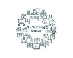 E - learning icon set on white background Premium Vector