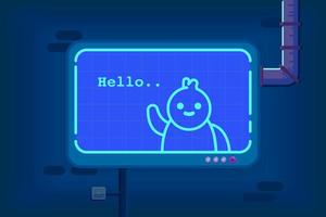 Cute AI Program On Blue Screen Flat Design Vector Illustration