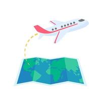 The world map is pinned to plan travel by international airlines. with luggage and plane tickets vector