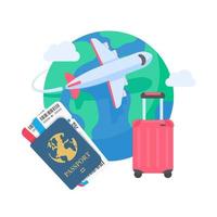 The world map is pinned to plan travel by international airlines. with luggage and plane tickets vector