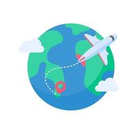 el mapa mundial está anclado para planificar los viajes de las aerolíneas internacionales. con equipaje y boletos de avión vector