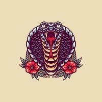 ilustración retro de serpiente y flores vector