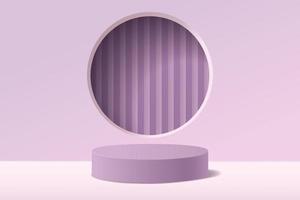 Empty 3d purple round podium with abstract geometric shape background vector