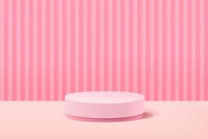 Pastel pink abstract geometric shape background and 3d round pedestal podium vector
