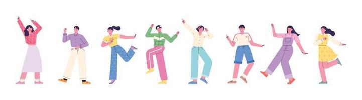 un icono de gente bailando de forma simple. un personaje de cabeza alta y pequeña. ilustración vectorial de estilo de diseño plano. vector
