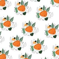 Pattern with orange cherry plums and leaves. Prunus cerasifera, alycha on a white background. vector