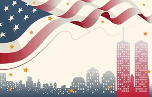 9-11 Memorial Day Flag and Building Concept vector