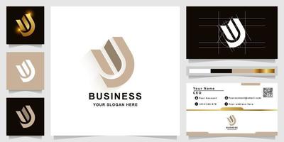 Letter w or uj monogram logo template with business card design vector