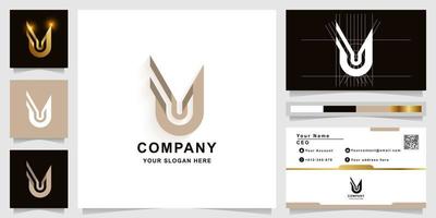 Letter u or uu monogram logo template with business card design vector