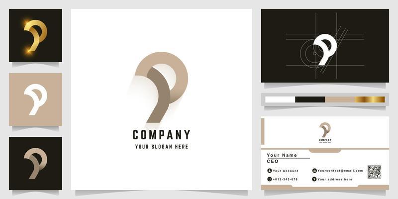 Letter p or q monogram logo with business card design
