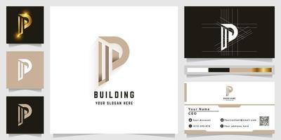Letter P or building monogram logo with business card design vector