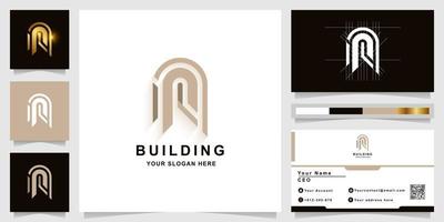 Letter n or building monogram logo template with business card design vector
