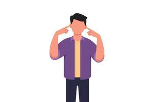 Business concept flat style isolated of businessman covering ears with fingers with annoyed expression for the noise of loud sound or music while eyes closed. Graphic draw design vector illustration