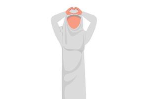 Business flat cartoon style drawing Arabian businesswoman making or gesturing heart symbol with fingers over head. Love shape for healthcare campaign at hospital. Graphic design vector illustration