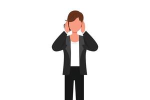 Business flat drawing businesswoman covering or closing her ears with hands, making don't hear or listen gesture. Female manager does not want to hear or listen. Cartoon design vector illustration