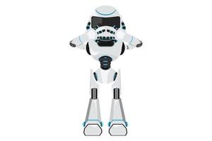 Business flat drawing robot covering mouth with hands. Expression of fear, scared in silence, secret. Humanoid robot cybernetic organism. Future robotic development. Cartoon design vector illustration