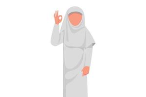 Business design drawing Arab businesswoman gesturing ok sign with fingers. Okay symbol for accepting or approval new business idea or project. Successful worker. Flat cartoon style vector illustration