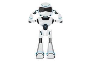 Business flat cartoon style drawing robot covering ears with fingers with annoyed expression for the noise of loud sound or music. Robotic artificial intelligence. Graphic design vector illustration