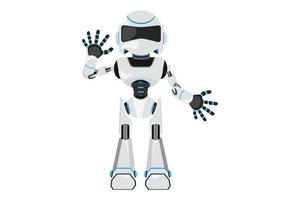 Business design drawing robot showing palm as stop sign, stay, hold, rejection gesture. Future technology development. Artificial intelligence machine learning. Flat cartoon style vector illustration