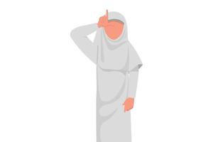 Business flat drawing unhappy Arabian businesswoman showing 'L' symbol or loser sign on forehead with fingers. Frustration female employee gesturing hand over head. Cartoon design vector illustration