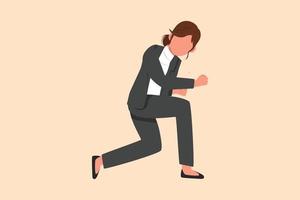 Business flat cartoon style drawing happy businesswoman bow with yes gesture. Office worker celebrate success of company project. Successful victory achievement. Graphic design vector illustration
