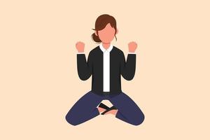 Business flat drawing happy businesswoman kneeling with both hands and yes gesture. Manager celebrating success of increasing company achievement target and goals. Cartoon design vector illustration