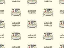 Polaroid camera cartoon character seamless pattern on yellow background.  Pixel style vector