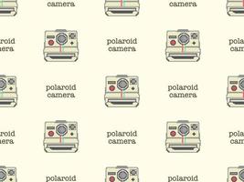 Polaroid camera cartoon character seamless pattern on yellow background.  Pixel style vector