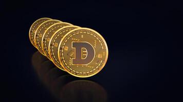 line of doge coin Digital currency. Cryptocurrency doge the new virtual money Close up 3D render of golden dogecoin photo