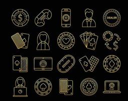 iconos de pocker de oro aislar sobre fondo negro vector