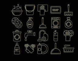 Set of gold cleaning vector icons