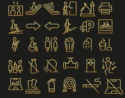 Set of gold wayfinding icons Isolated on black background vector