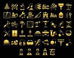 set of gold builder icons vector