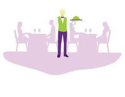 waiter man serving food in the restaurant vector