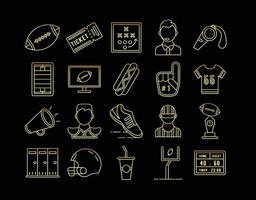 Gold american football icons Isolated on Black Background vector