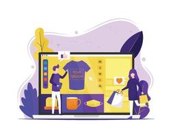 Ilustración de vector de servicios en línea de impresión de camisetas