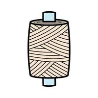 Icon spool of thread for sewing and needlework. Vector doodle illustration of linen thread on a wooden spool.