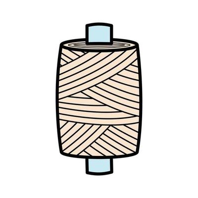 Icon spool of thread for sewing and needlework. Vector doodle illustration of linen thread on a wooden spool.