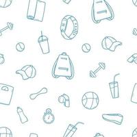 Seamless pattern sports doodle icon set concept. Design elements of a sports invert, a healthy lifestyle. Vector illustration