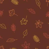 Vector seamless pattern with autumn outline leaves of different trees