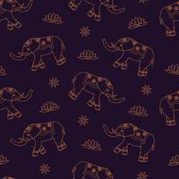 Seamless pattern of decorated elephant, lotus and flower patterns. The concept of Indian culture. Cute cartoon background vector