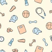 Seamless pattern sports doodle icon set concept. Design elements of a sports invert, a healthy lifestyle. Vector illustration