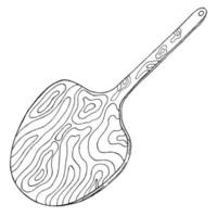 A pizza spatula with a short wooden handle. Sketch.A hand-drawn drawing. vector