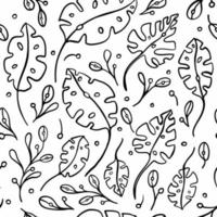 Leaves Background Monochrome Pattern. Tropical outline leaves seamless pattern design Vector Illustration for print textile, wallpaper