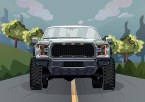 pickup truck on the road , front view vector